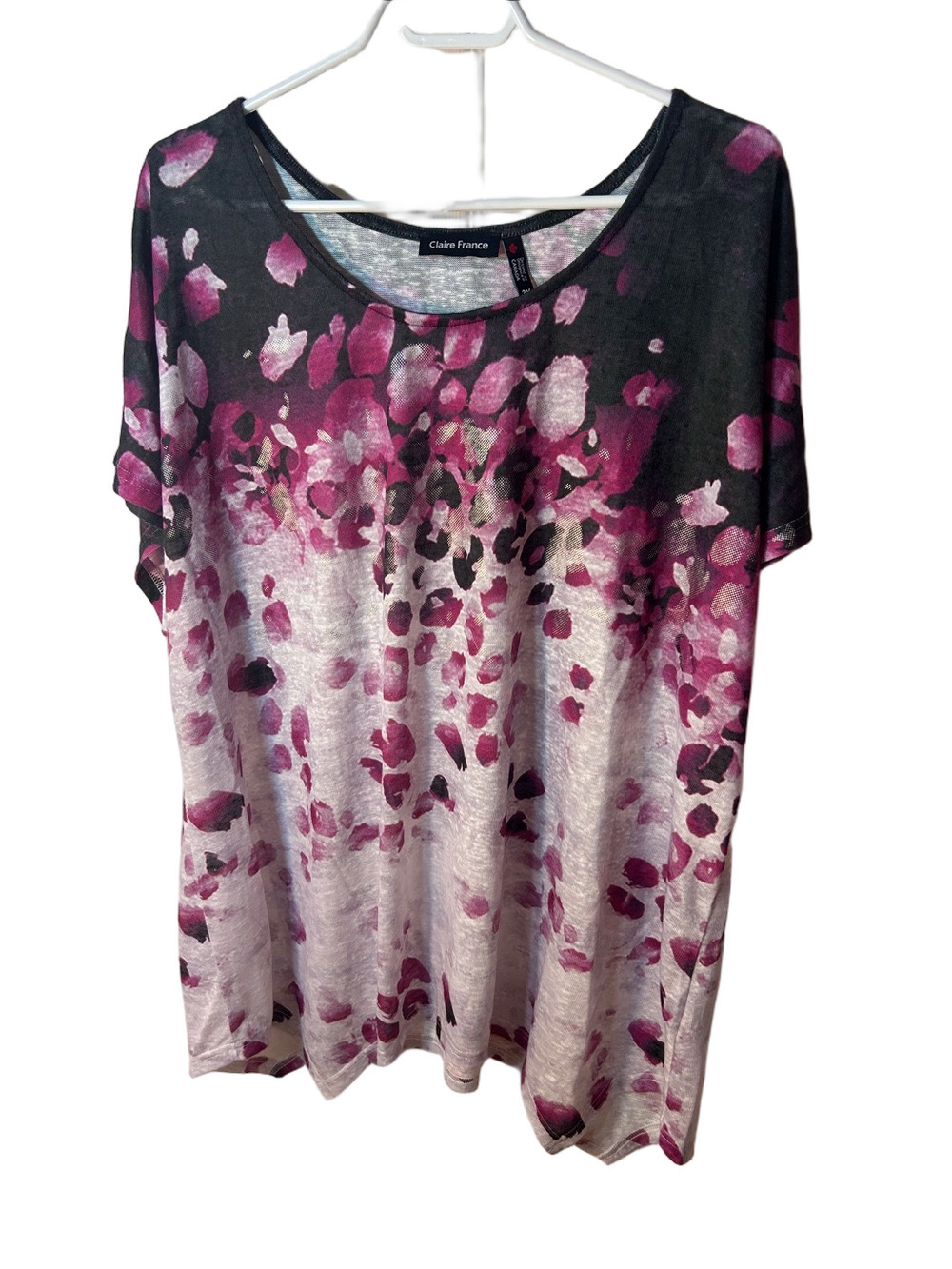 Claire France Women's Scoop Neck Floral Ombre Top - Black & Magenta size 3X nwt